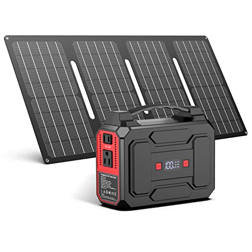 Apowking 146Wh Portable Power Bank with AC Outlet & 40W Foldable Solar Panel, Portable Laptop Charger 110V/100W with USB & DC Output for Camping, Home Emergency, Traveling, RV Trip