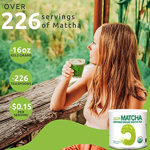 MATCHA DNA Certified Organic Matcha Green Tea Powder (16 oz TIN CAN)