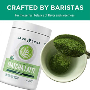 Jade Leaf Matcha Organic Cafe Style Sweetened Matcha Latte Premium Barista Crafted Mix - Sweet Matcha Green Tea Powder - Authentic Japanese Origin (1.1 Pound Tin)