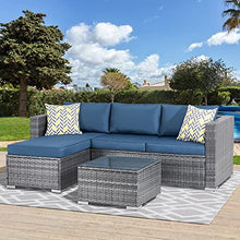 Load image into Gallery viewer, JAMFLY Outdoor Patio Furniture Sets, All-Weather Rattan Outdoor Sectional Sofa with Tea Table and Cushions Upgrade Wicker Patio sectional Sets 3-Piece (Aegean Blue)

