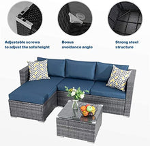 Load image into Gallery viewer, JAMFLY Outdoor Patio Furniture Sets, All-Weather Rattan Outdoor Sectional Sofa with Tea Table and Cushions Upgrade Wicker Patio sectional Sets 3-Piece (Aegean Blue)
