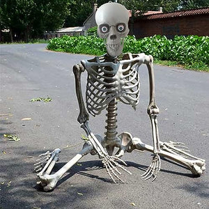 Teocary Halloween Skeleton Prop, Posable Life Size Human Skeleton Family Full Size Skull Hand Life Body Anatomy Model Decor with Lamp with Sound, Halloween Prop Indoor Outdoor