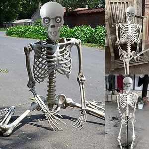 Teocary Halloween Skeleton Prop, Posable Life Size Human Skeleton Family Full Size Skull Hand Life Body Anatomy Model Decor with Lamp with Sound, Halloween Prop Indoor Outdoor